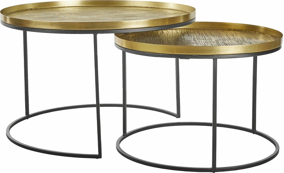 Set tavolinash kafeje Totale, 2 copë, ngjyrë bronzi antik dhe e zezë, 76x76x43.5