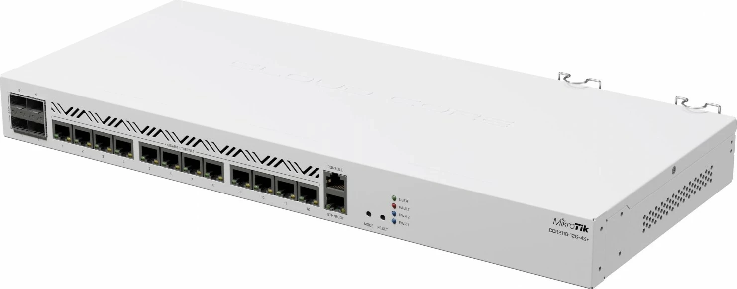 Switch MikroTik CCR2116-12G-4S+, 16 bërthama, 16GB RAM, 4x SFP+ 10G, i zi