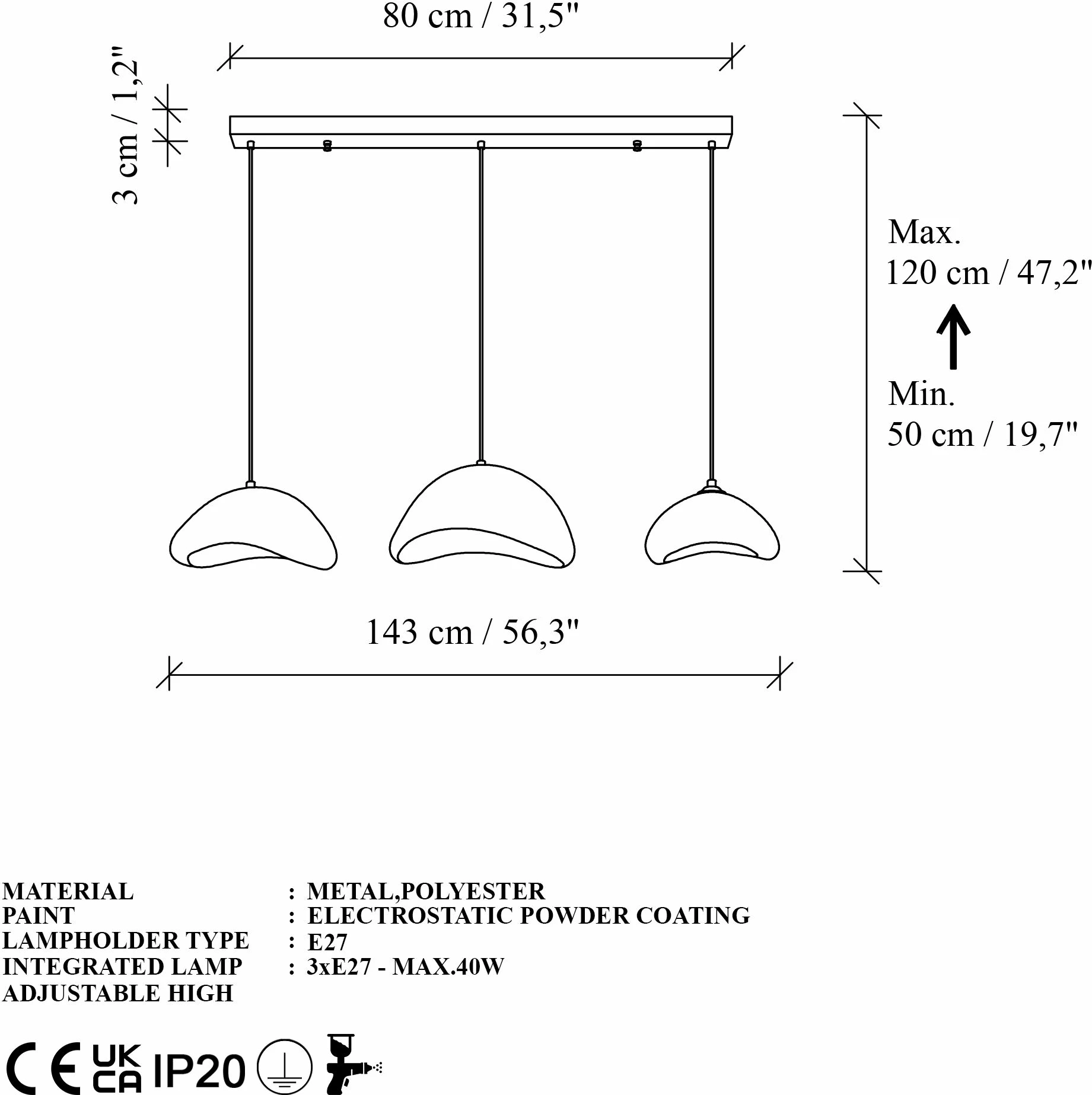 Llambë tavani Opviq, LUNA-SET-C-LUNA, e bardhë, set me 3 copa