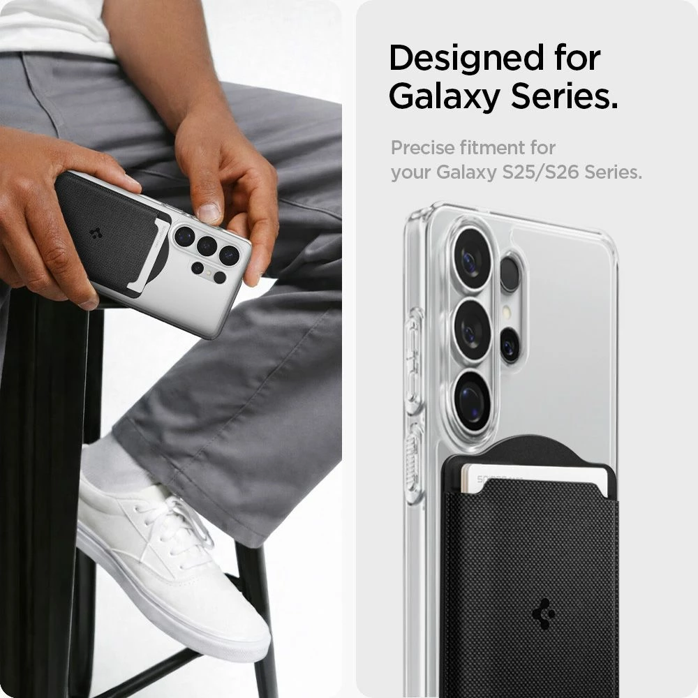 Portofol kartash magnetik për celular Spigen Urban Fit MagSafe, kapacitet deri 3 karta, i zi