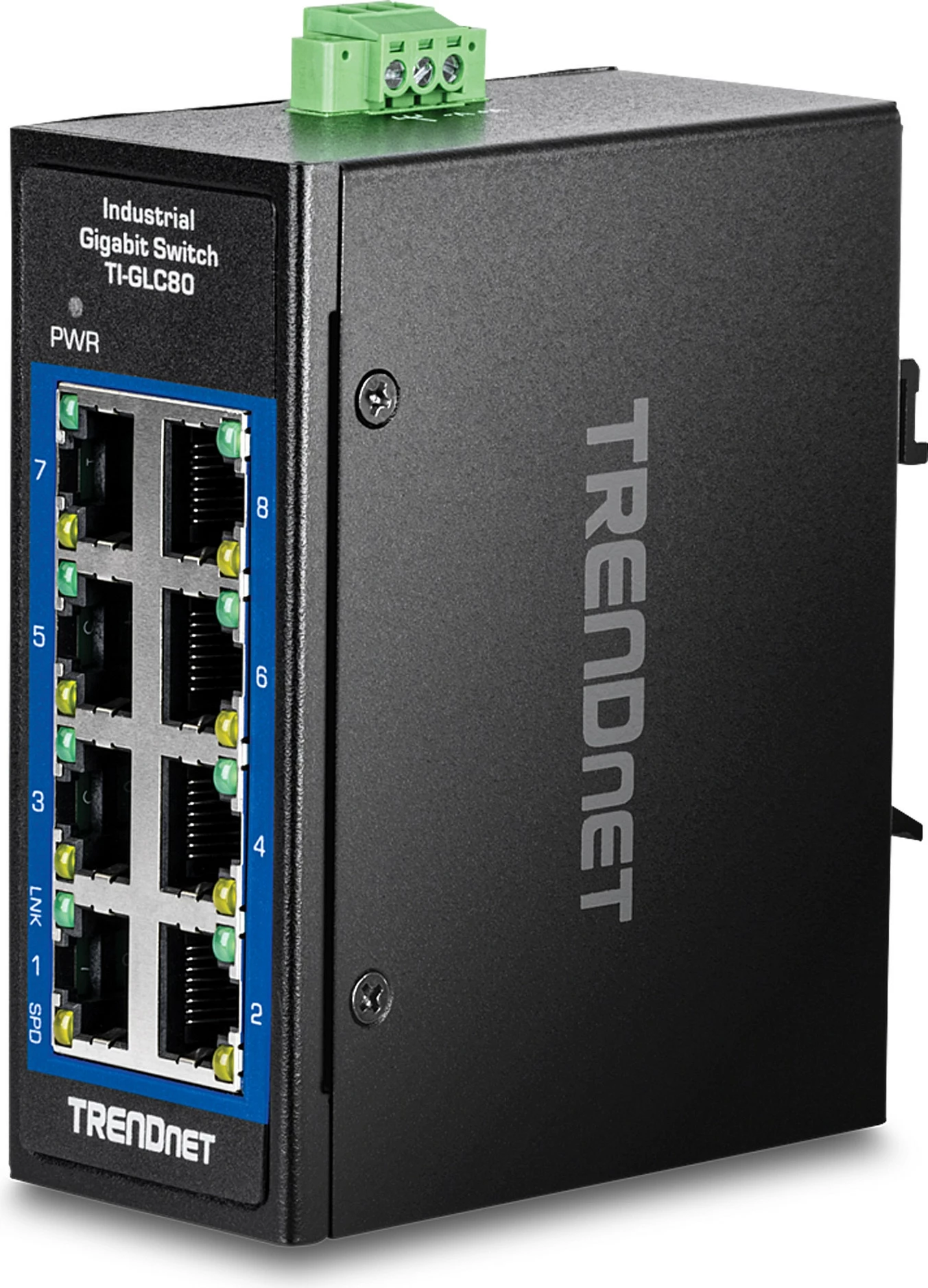 Switch industrial TRENDnet TI-GLC80, 8x Gigabit, Unmanaged, DIN-rail, IP30, DC 9.6-60V, i zi