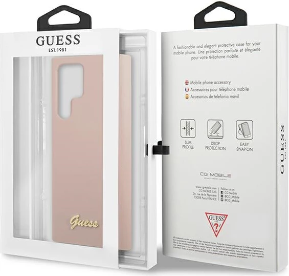 Mbështjellës Guess për Samsung Galaxy S23 Ultra, Silicone Vintage Gold Logo, Rozë