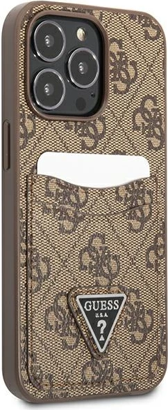 Mbështjellës Guess 4G Triangle Logo me xhepa për karta, për iPhone 13/13 Pro, Kafe