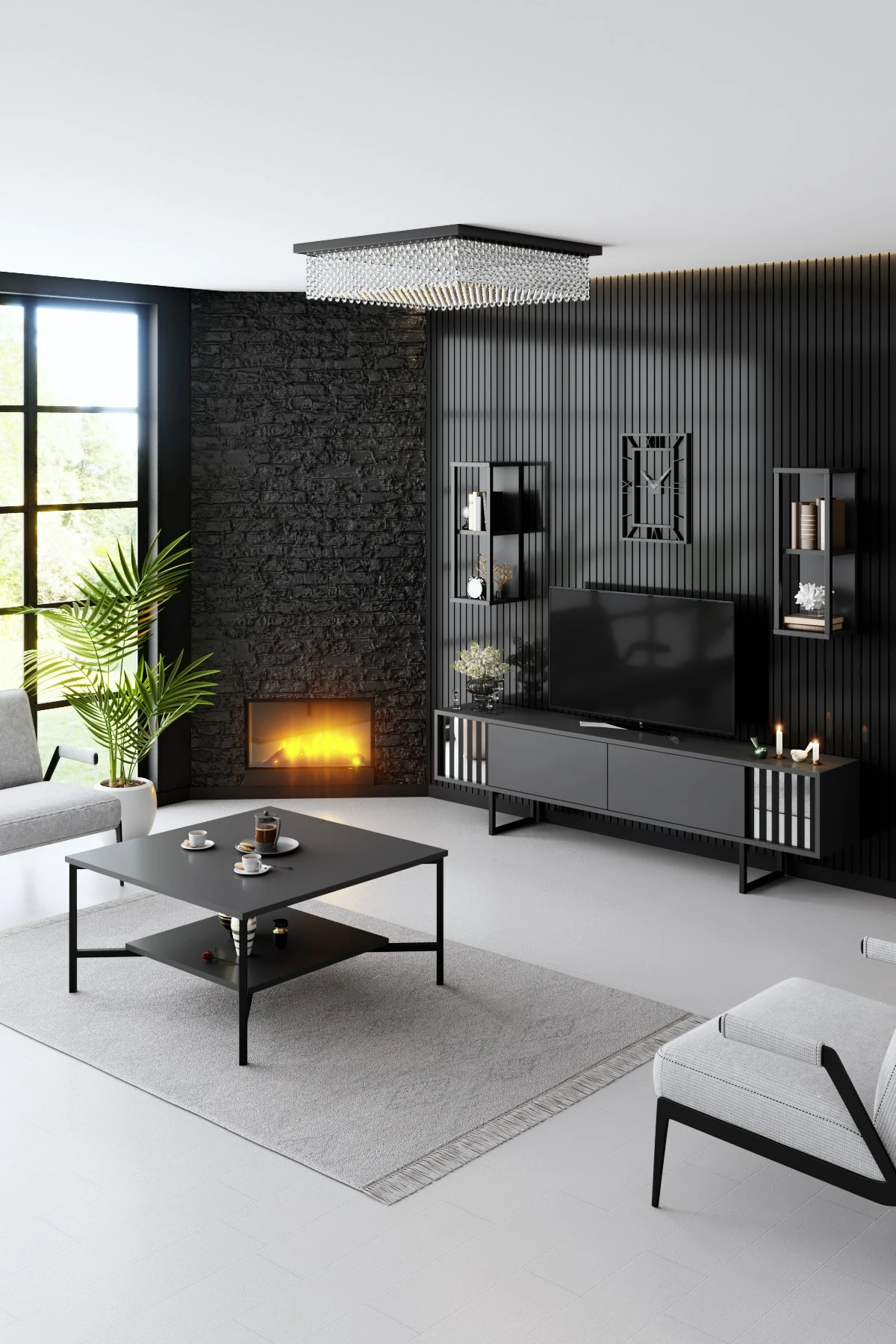 Komodë TV Hanah Home, linja krom, anthracite, e zezë