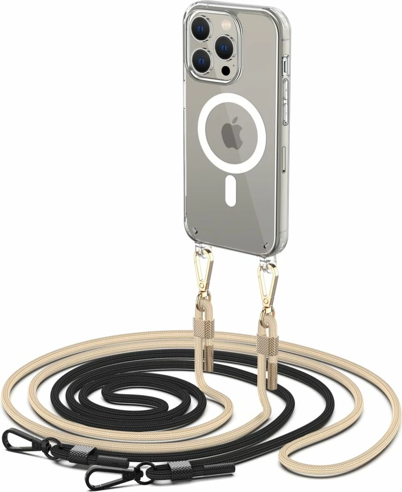 Mbështjellës Tech-Protect FlexAir Chain me MagSafe për iPhone 15 Pro, Zi/Bezhë, set me rrip