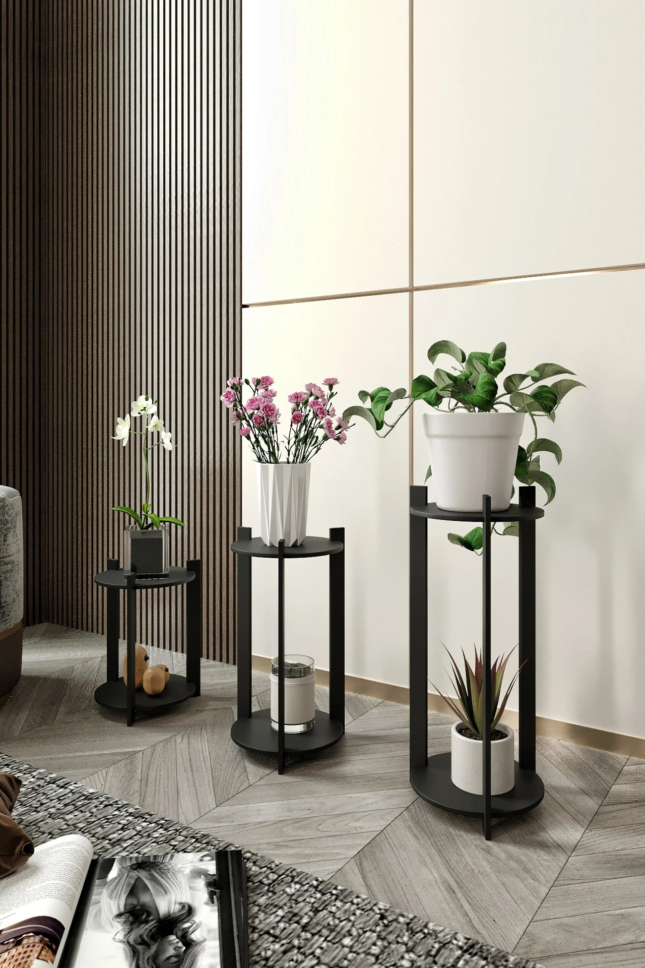 Stenda druri për lule, e zezë, Skye Decor, set prej 3 copash