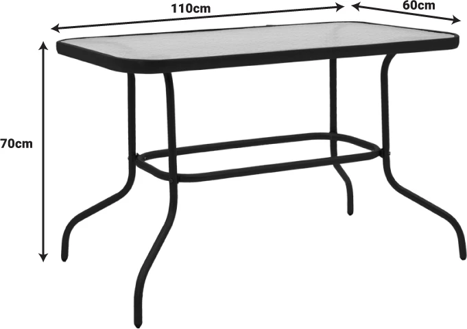 Tavolinë metalike, xham i zi, 110x60x70cm