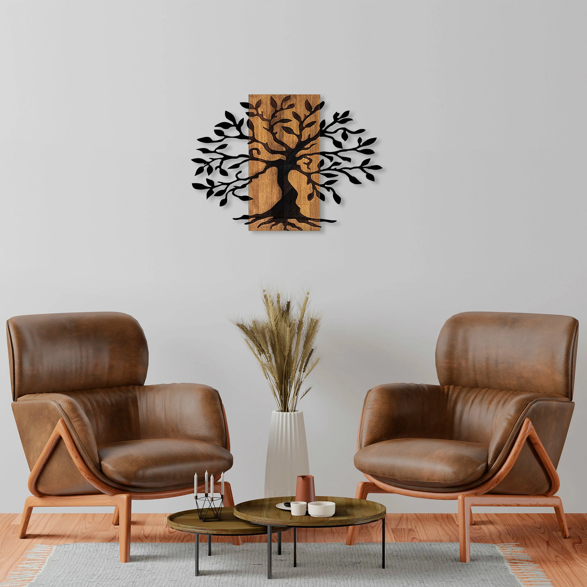 Aksesor dekorativ muri prej druri, Wallity MA-305, ngjyrë arre, e zezë, 58x80cm