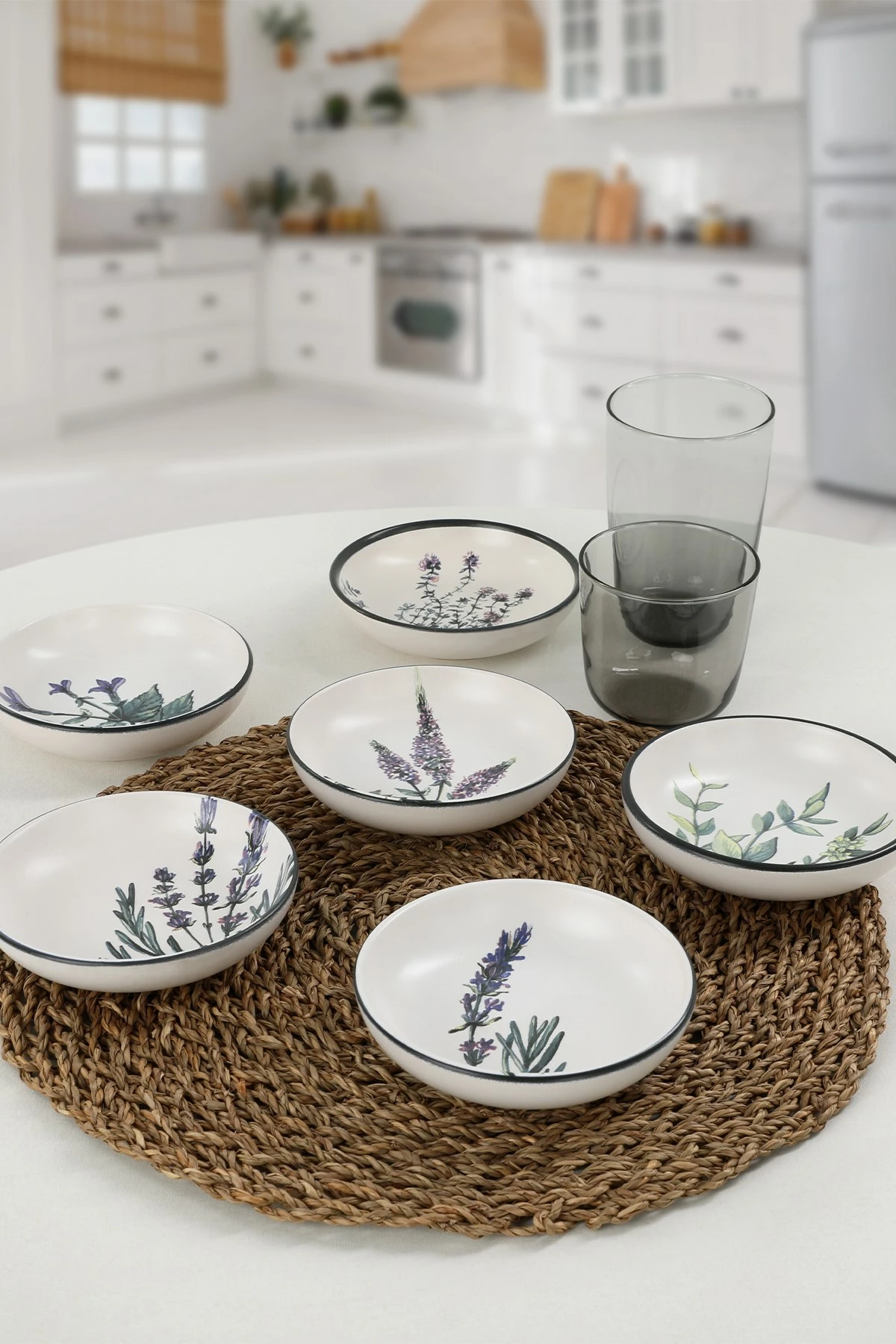 Set 6 copë tasë salce, qeramikë, Hermia Concept, të bardhë, jeshile, vjollcë, të zeza, ST489406F022AMD3600MAYD100