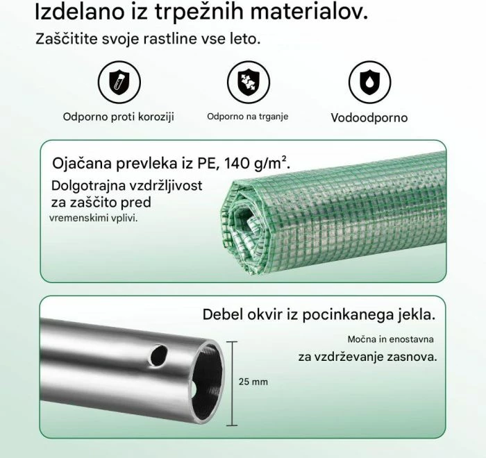 Serë tunel VONHAUS 2502067 200x200x300 cm, mbulesë PE 140 g/m², kornizë çelik i galvanizuar, set me 4 kunja + 4 litarë, e gjelbër