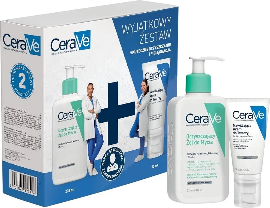 Set për kujdes të fytyrës CeraVe Cleansing Gel 236ml + Hydrating Face Cream 52ml, 2 copë