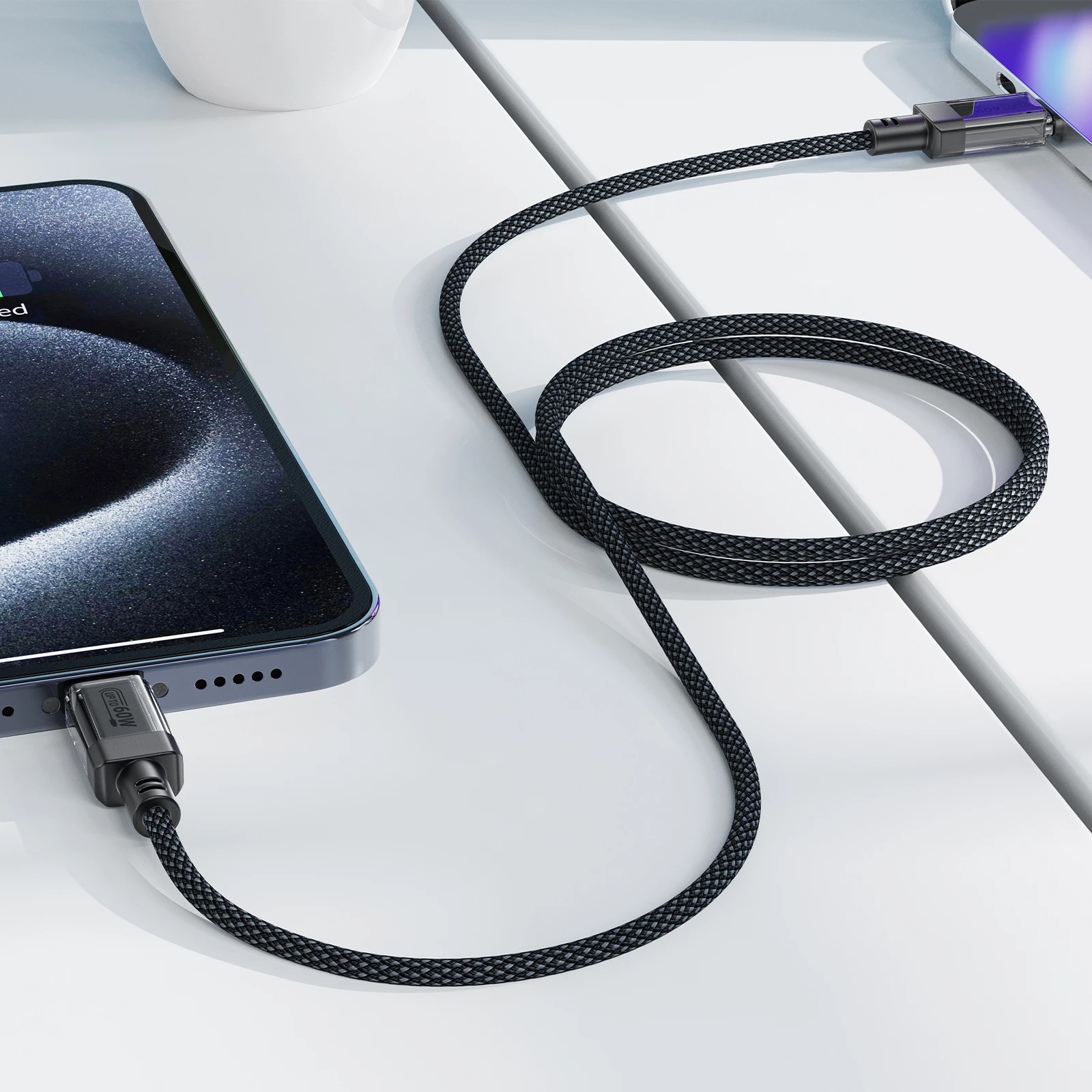Kabllo USB-C në USB-C Acefast C12-03, 1.2m, 60W, 480Mbps, najlon, e zezë