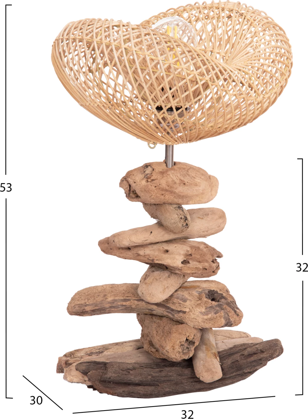 Llambë dekorative tavoline IVAR FH4431 dru i sjellë nga deti & rattan 32x30x53Hcm