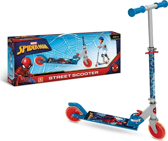 Trotinet, Artyk Spider-Man 286874, alumini, 2 rrota gome 12 cm, timon i rregullueshëm 56–86 cm, ngarkesa 50 kg, shumëngjyrësh