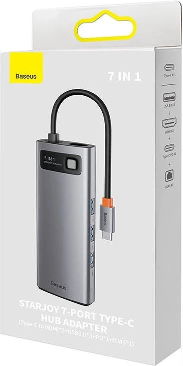 Hub USB-C Baseus Metal Gleam Series 7w1, gri