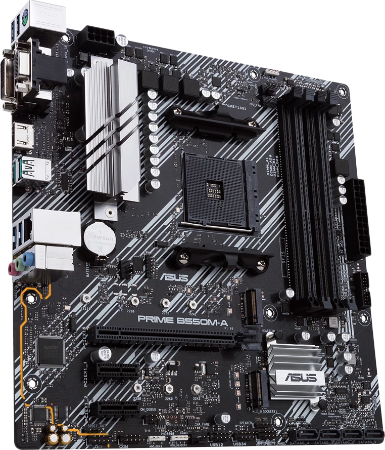 Pllakë amë ASUS PRIME B550M-A/CSM AM4 mATX, DDR4 4xDIMM, 2xM.2, 4xSATA, PCIe 4.0, 1GbE, HDMI/DVI-D/D-Sub, Aura Sync RGB