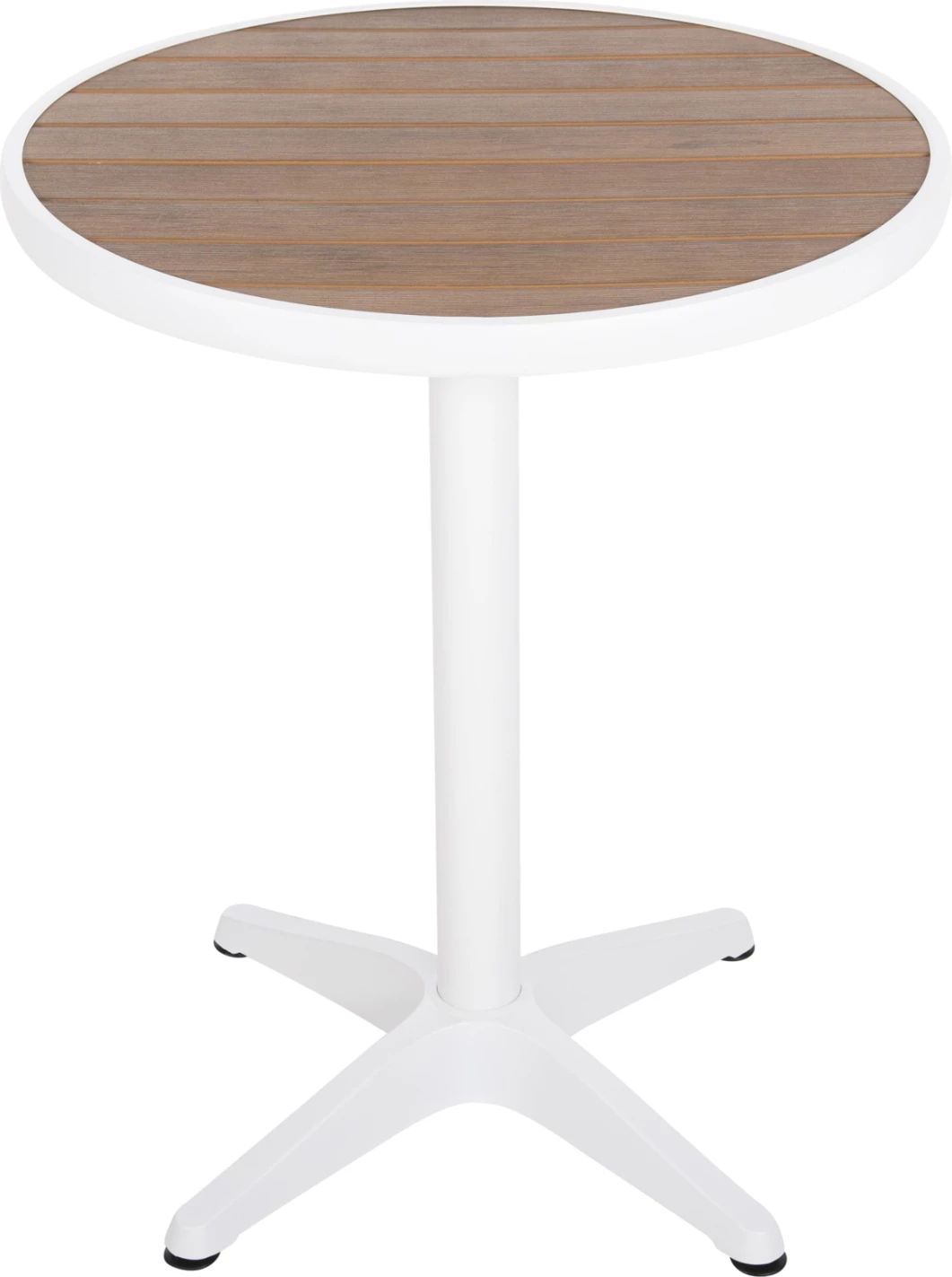 Tavolinë e rrumbullakët alumini ALEXA FH6086.02, sipërfaqe polywood ngjyrë natyrale, Φ60x73H cm