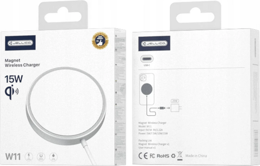 Stacion karikimi wireless Jellico 19515 MagSafe/Qi 15W, bardhë, set me kabllo Type-C