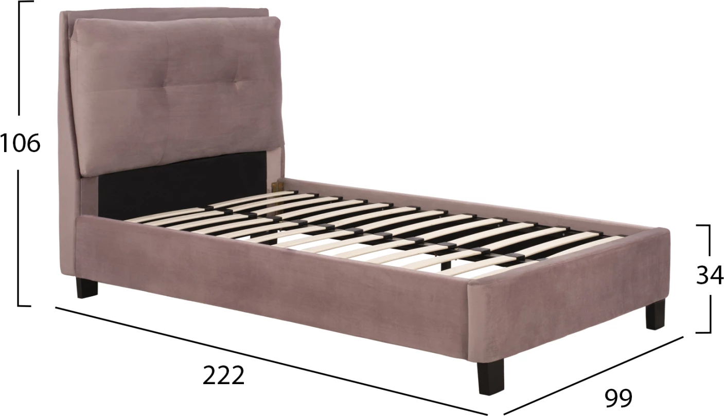 Krevat Riley FH561.02 90x200cm, stof kadife ngjyrë rozë e pluhurosur