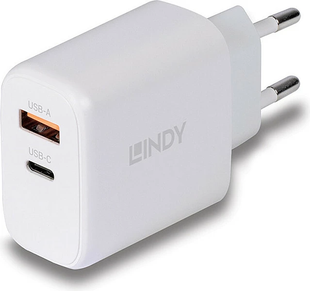 Karikues LINDY GaN Charger 65W, USB-A + USB-C, PD 3.0, i bardhë