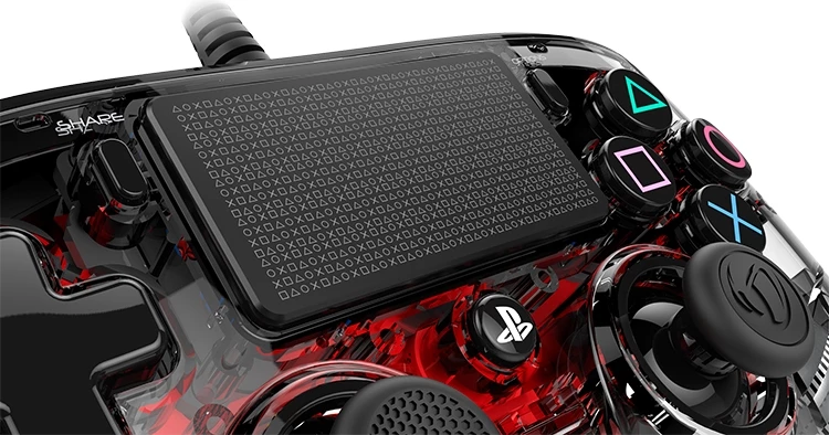 Kontrollor loje me kabllo Nacon PS4 Transparent Wired, 3 m, me vibrim, me touchpad, me portë 3.5 mm, kuqe