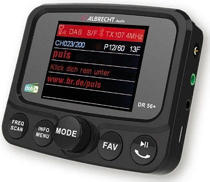 Radio DAB+ për veturë Albrecht DR 56+, Bluetooth 4.0, FM transmitter, AUX, MicroSD, ekran TFT 2.4", e zezë