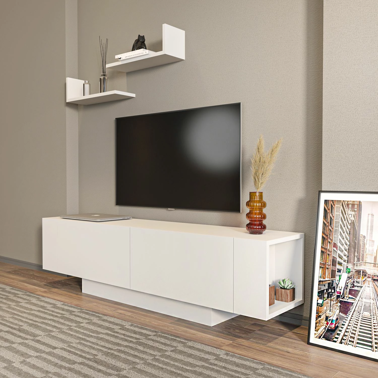 Komodë TV Hanah Home, Ekol, e bardhë