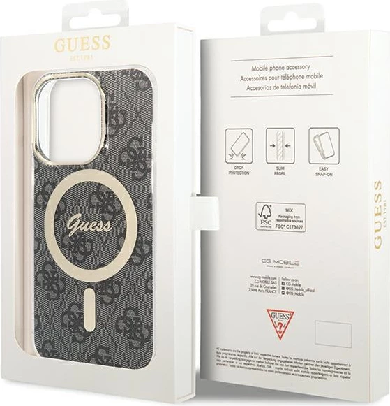 Mbështjellës Guess 4G MagSafe për iPhone 15 Pro, i zi
