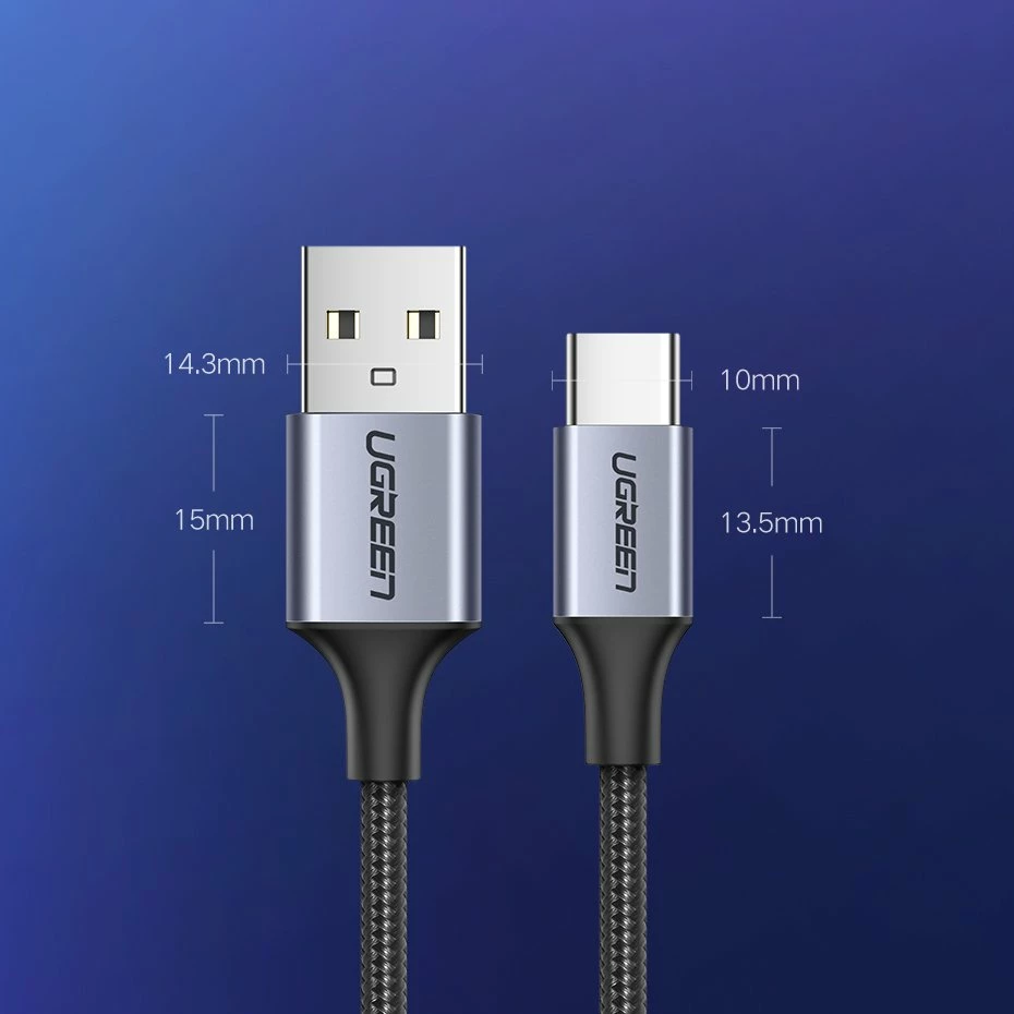 Kabllo Ugreen US288 60125 USB-A në USB-C, 0.5m, QC 3.0, Gri
