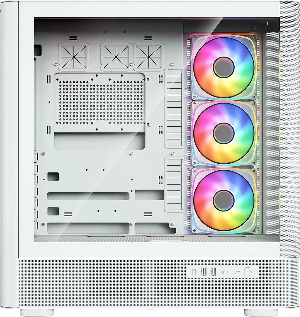 Kasë Modecom Volcano AQ500 ARGB MC-A-AQ500-4FA-W, Midi Tower, LCD ekran, 4x120mm ARGB ventilatorë, ATX/mATX/ITX, USB-C, e bardhë