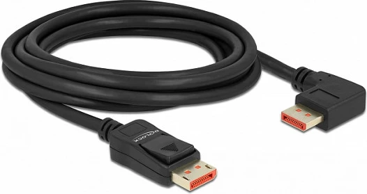 Kabllo DisplayPort DeLOCK DP 1.4, 3 m, 8K 60Hz, konektor 90° djathtas, e zezë