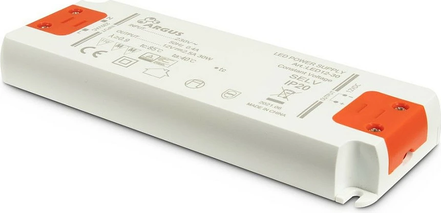 Trafo LED Inter-Tech LED12-30, 30W, 12V, 2.5A, IP20, bardhë/portokalli
