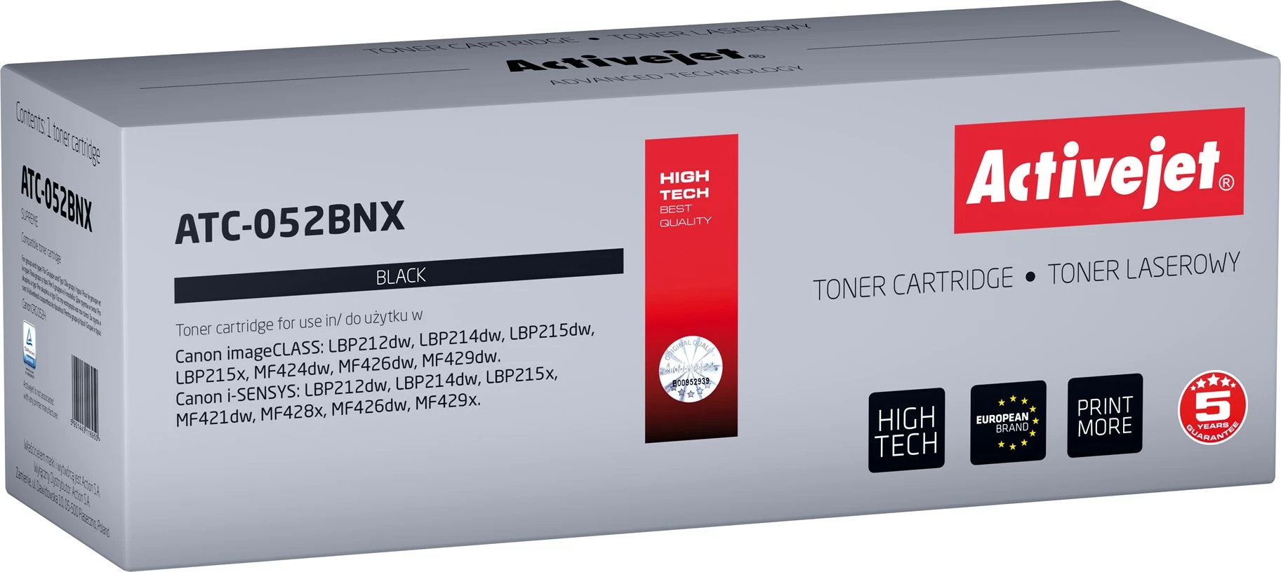 Toner zëvendësues Activejet ATC-052BNX për printer Canon, i zi
