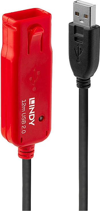 Kabllo zgjatëse aktive USB 2.0 Lindy 12m, USB-A mashkull në USB-A femër, 480 Mbps, e zezë