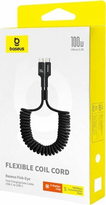 Kabllo USB-C në USB-C Baseus Fish-Eye P10320203111-00 1 m PD 100W 480 Mbps e zezë