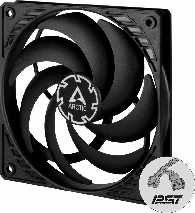Ventilator për kasë Arctic P12 Slim PWM PST ACFAN00187A, 120mm, 15mm Slim, 4-pin PWM, 1 copë, i zi