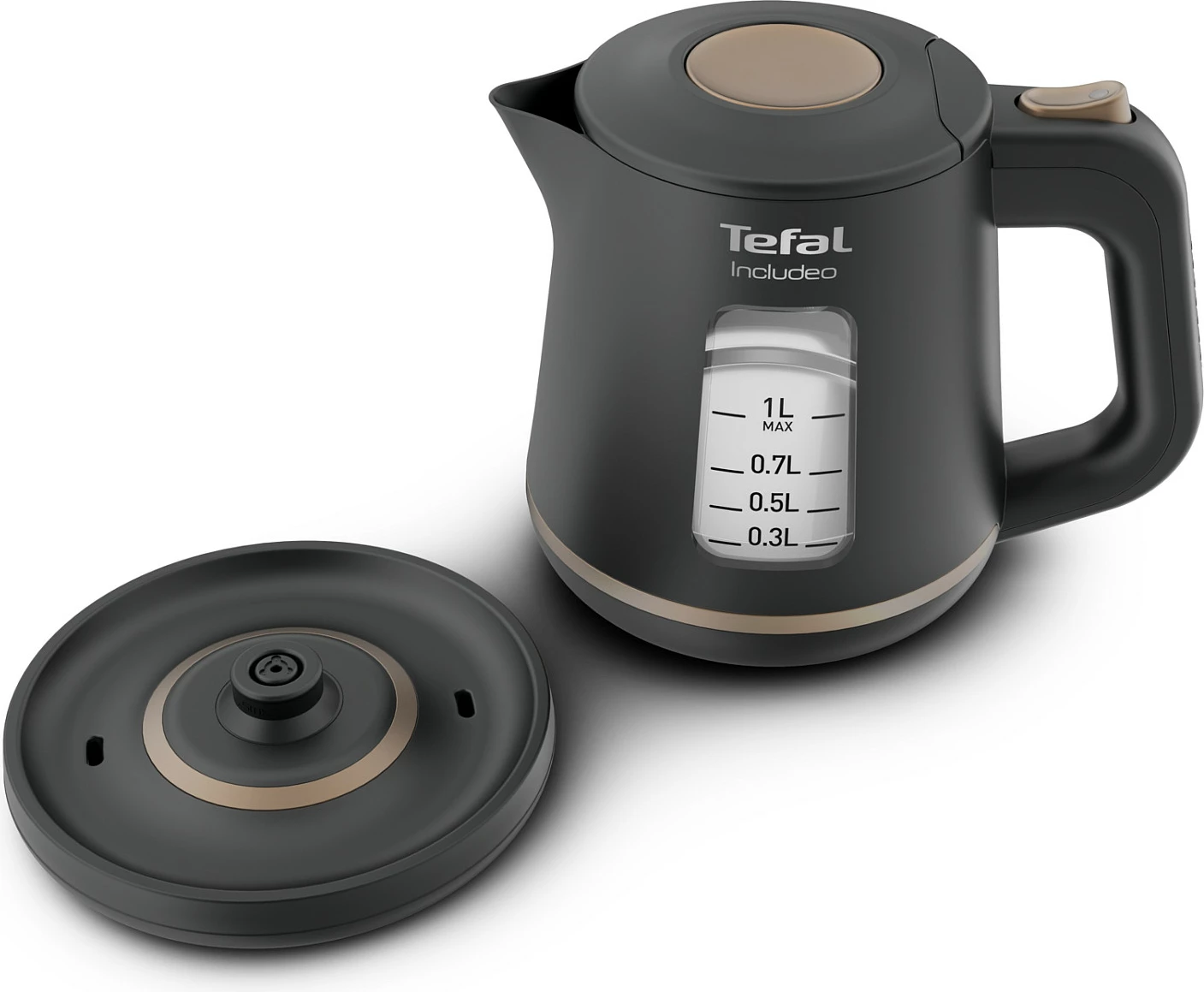 Çajnik elektrik Tefal Includeo, 1L, 2400W, filtër anti-gëlqere, i zi