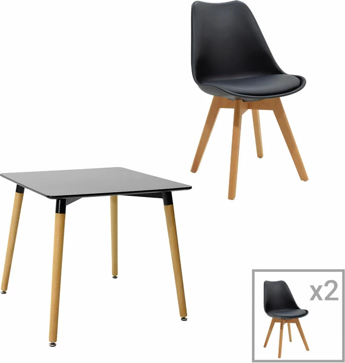 Set tavoline me karrige Natali-Gaston, ngjyrë e zezë-natyrale, 80x80x75cm