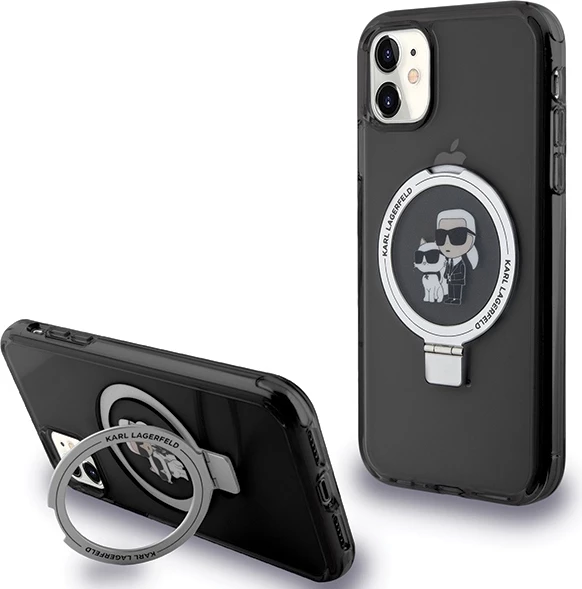 Mbështjellës Karl Lagerfeld Ring Stand Karl&Choupette MagSafe për iPhone 11/XR, e zezë