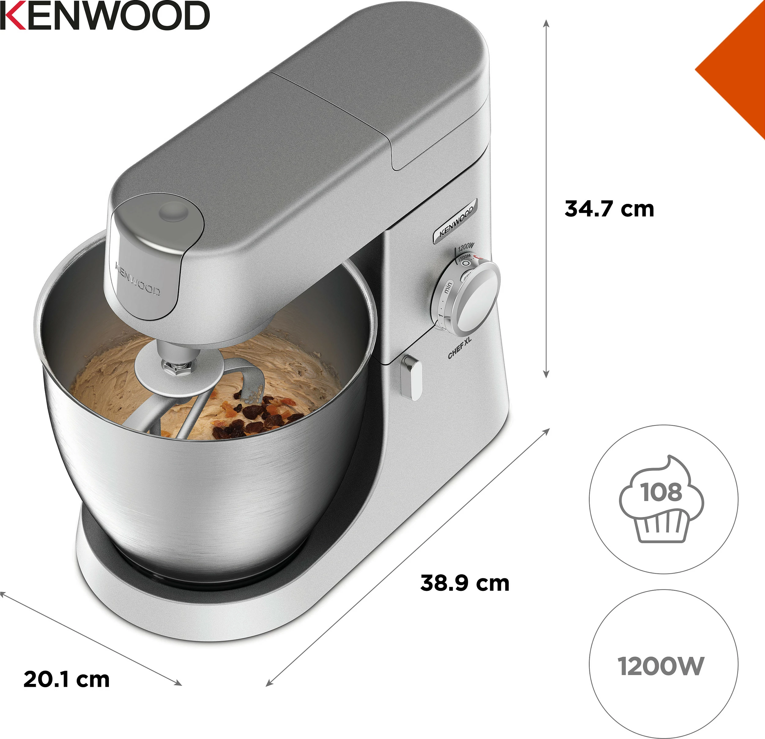 Robot kuzhine Kenwood Chef XL KVL4110S, 1200W, tas inox, argjendtë