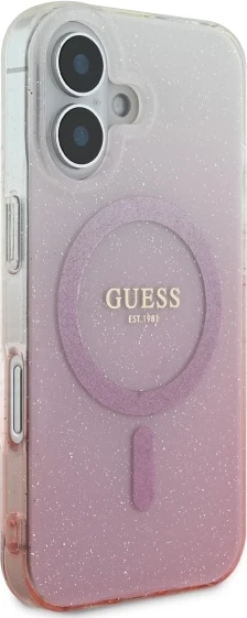 Mbështjellës Guess IML Glitter Gradient MagSafe për iPhone 16, Rozë