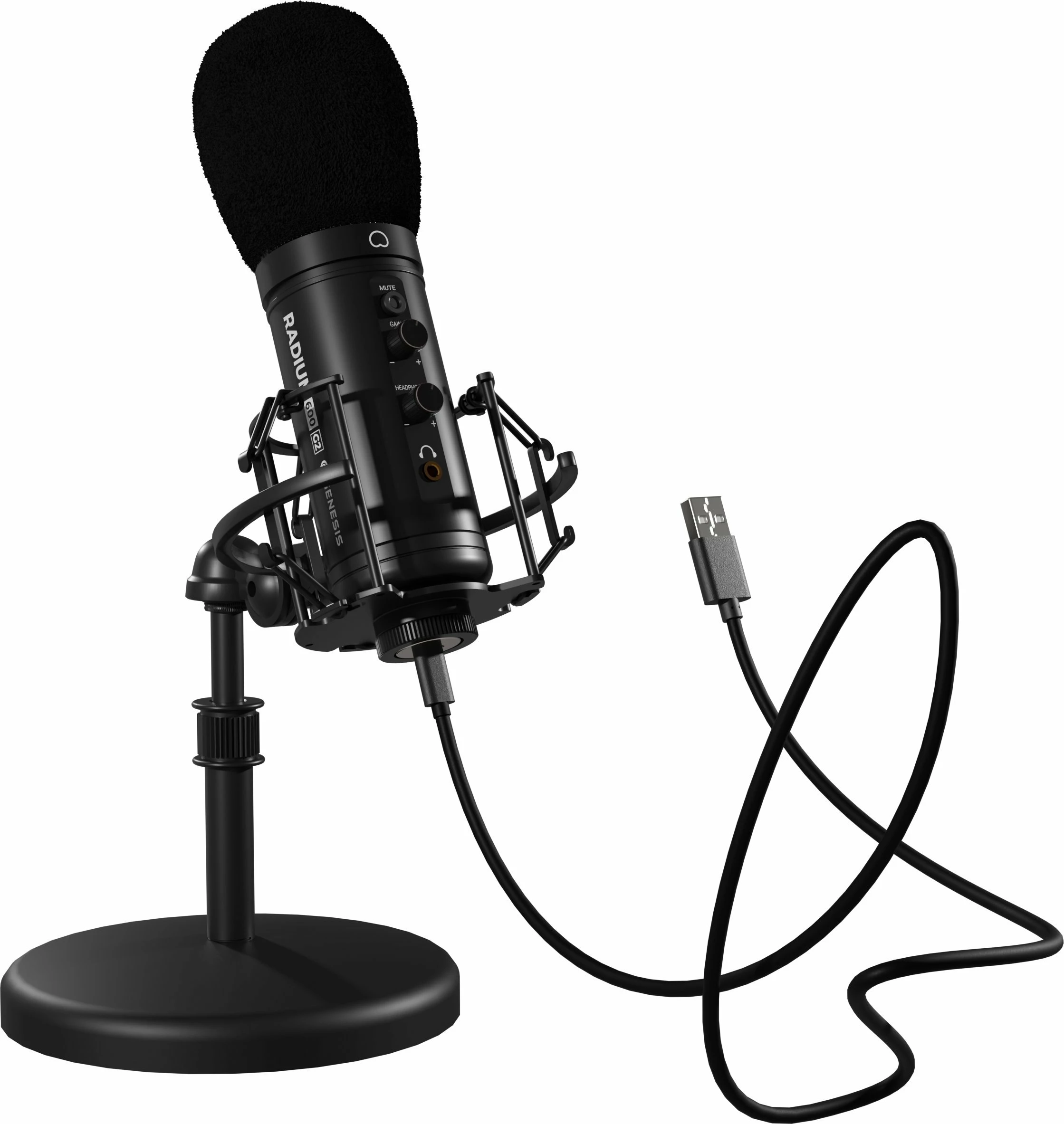 Mikrofon GENESIS Radium 600 G2 NGM-2091, kondensator kardioid, USB-C/3.5 mm, me mini-stand dhe shock mount, i zi
