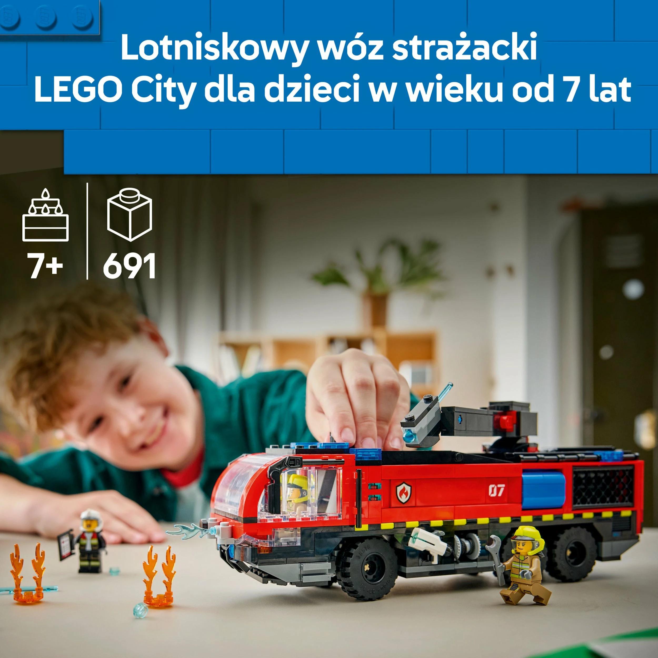 Set LEGO City Airport Fire Truck 60499, 691 copë, i kuq, me 4 minifigura
