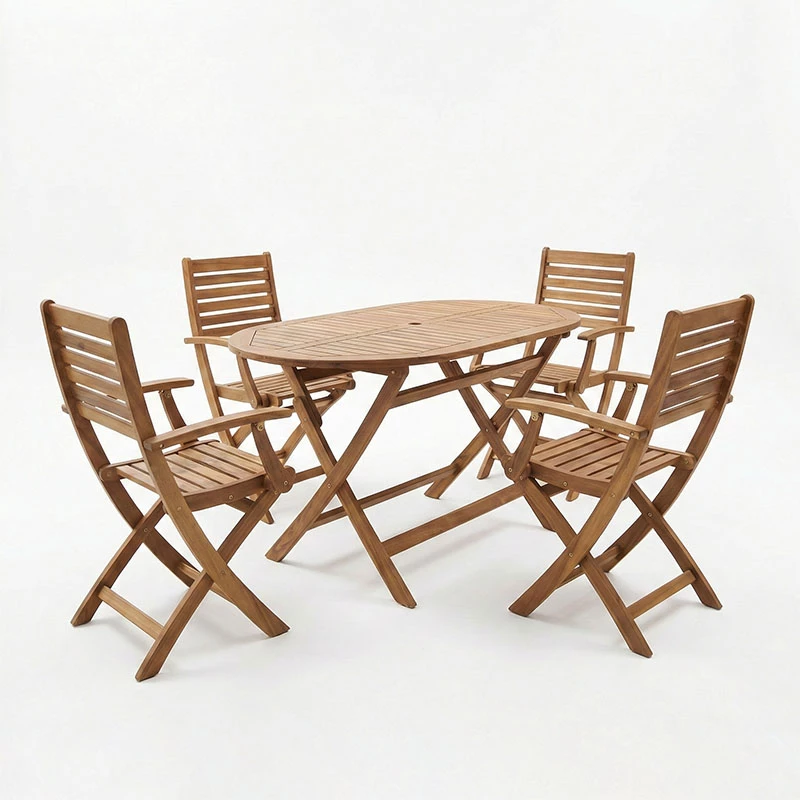 Tavolinë me karrige Gorpo-Falov, dru akacie natyrale, set 5 copë, 130x80x72cm