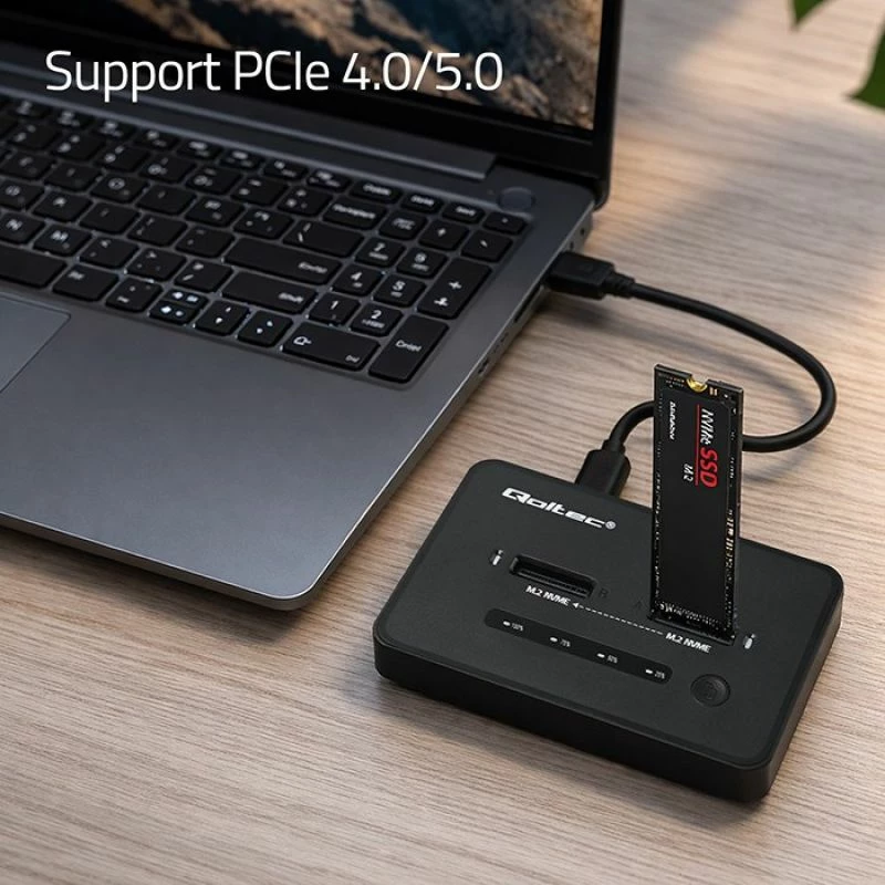 Stacion docking SSD Qoltec M.2 NVMe, USB-C, 20Gb/s, dual 2x8TB