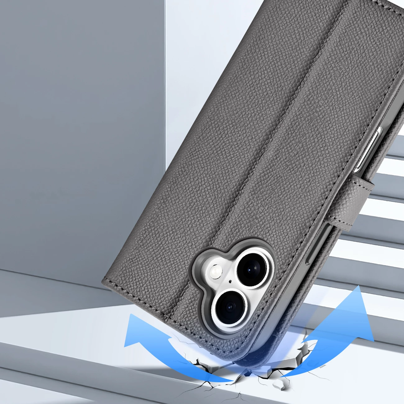 Mbështjellës Dux Ducis Lawa për iPhone 16, lëkurë, me portofol magnetik, Gri