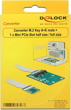 Adapter konvertues DeLOCK 62848, M.2 Key A/E në Mini PCIe, internal