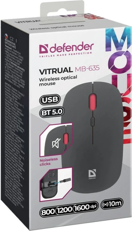 Maus Defender Vitrual MB-635 RF+BT, 1600dpi, i zi