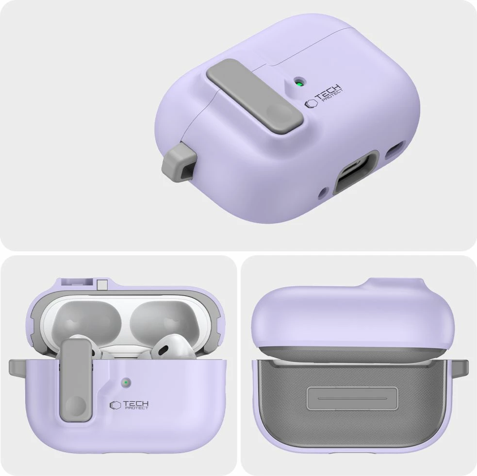 Mbështjellës Tech-Protect Slim Hook për AirPods Pro/Pro 2, me karabiner, Violet