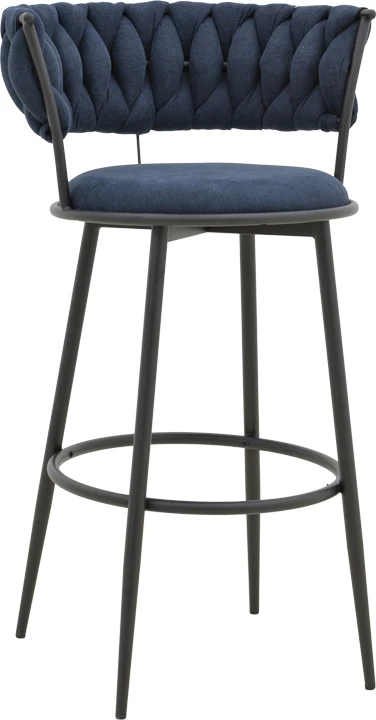 Karrige për bar Alkia, stof ngjyrë kaltër e errët, këmbë metalike të zeza, 50x56x95cm, set prej 2 copash